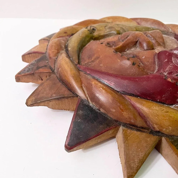 Vintage Wooden Carved Sun Moon Unity Wall Plaque 16 Inch Art - Picture 7 of 12